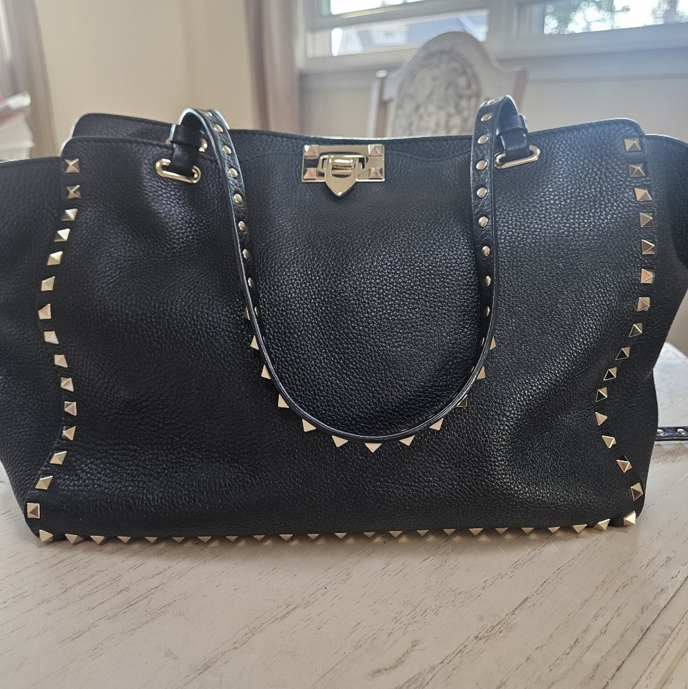 Valentino Garavani Black Tote with Platinum Studs